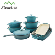 Cookware azul do ferro fundido da caçarola do esmalte 9pcs